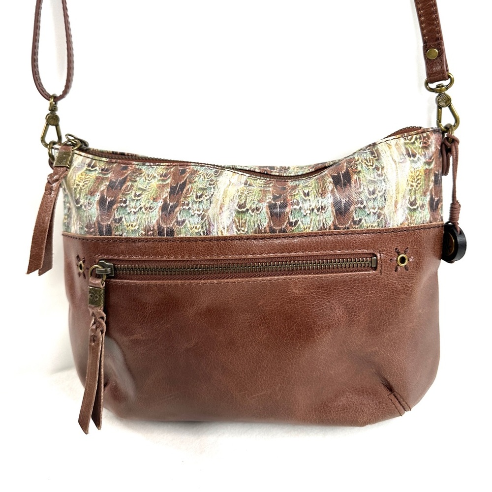 The Sak Brown Leather Green Gray Random Print Small Crossbody Bag Purse Bronze - Picture 3 of 10